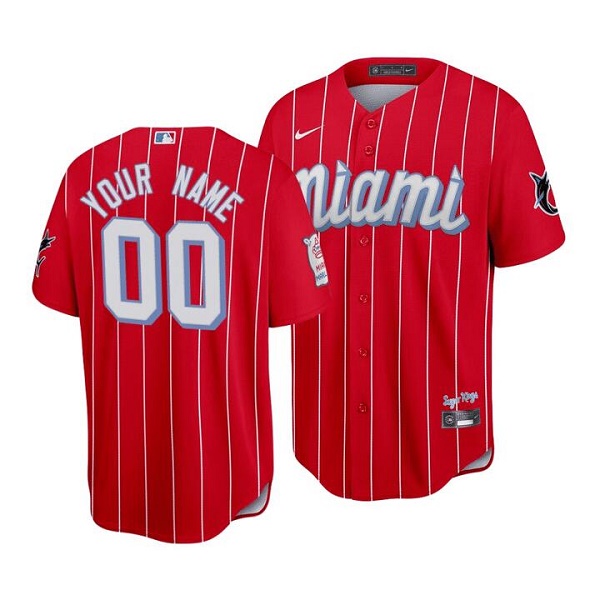 Men's Miami Marlins Customized Red 2021 City Connect Cool Base Stitched Jersey